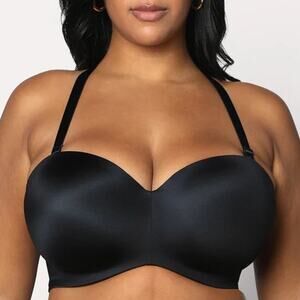 Curvy Couture Smooth Strapless Multi-Way Bra Black Hue 44H NEW